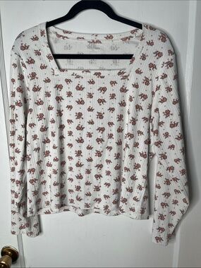 Old Navy XXL Cropped Long Sleeve Tee Square Neck Ditzy Floral White Mauve Pink